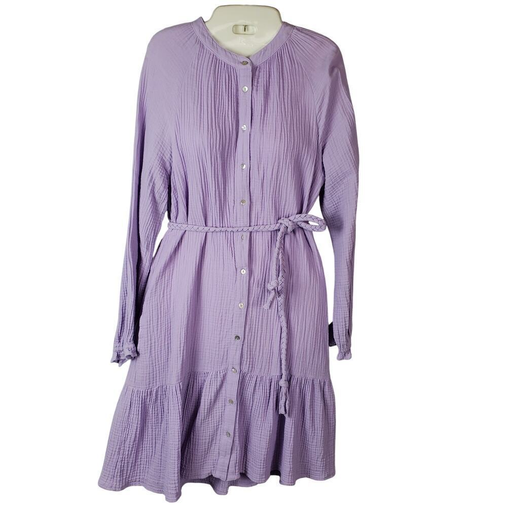 Magaschoni Muslin Midi Dress Sz Small Ruffle Hem Belted Boho Chic Beach